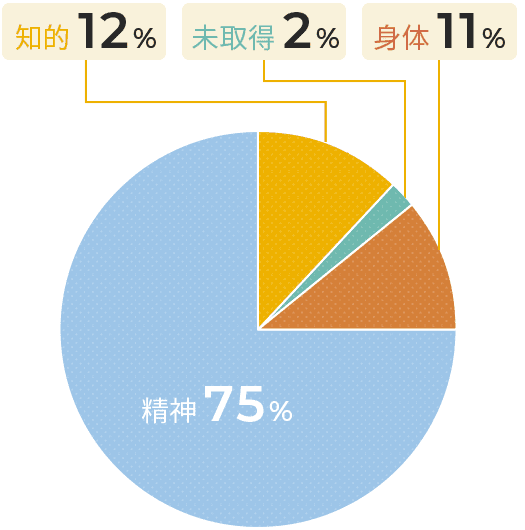 精神75%、知的12%、身体11%、未取得2%